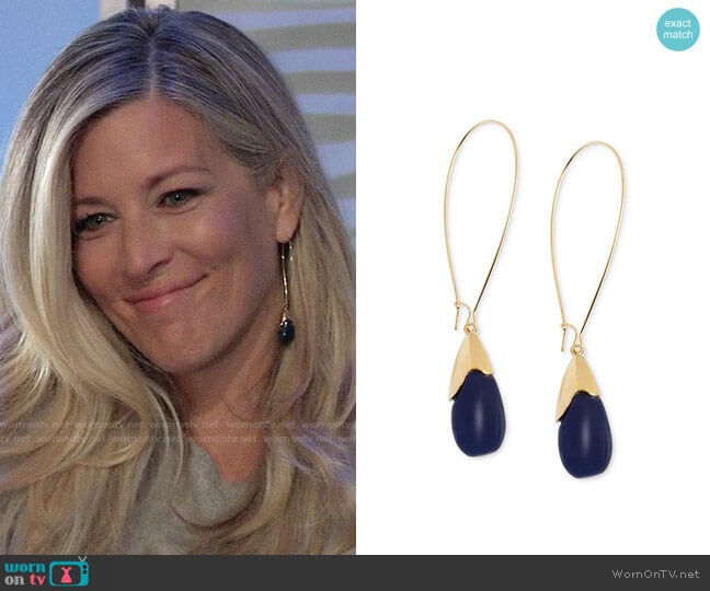 Robert Lee Morris Soho Gold-Tone Blue Oval Bead Drop Earrings worn by Carly Spencer (Laura Wright) on General Hospital
