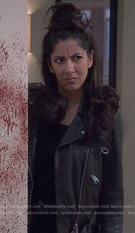 Rosa’s leather jacket with d-ring detail on Brooklyn Nine-Nine