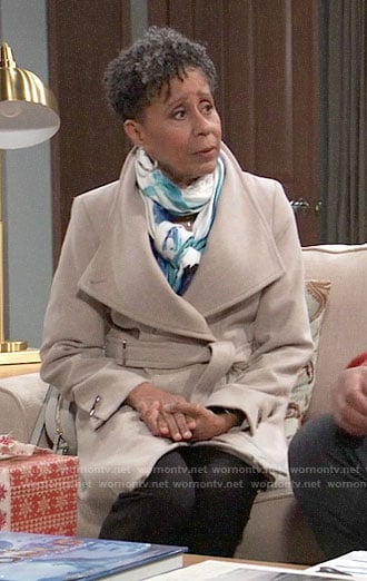 Stella’s beige wrap coat on General Hospital