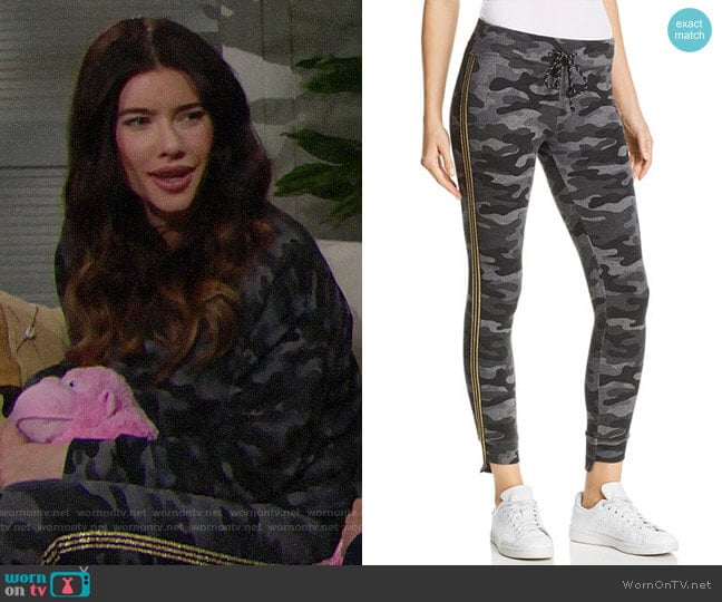 Sundry Track Stripe Camo Sweatpants worn by Steffy Forrester (Jacqueline MacInnes Wood) on The Bold and the Beautiful