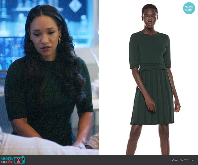 Ted Baker Dorlean Dress in Dark Green worn by Iris West (Candice Patton) on The Flash
