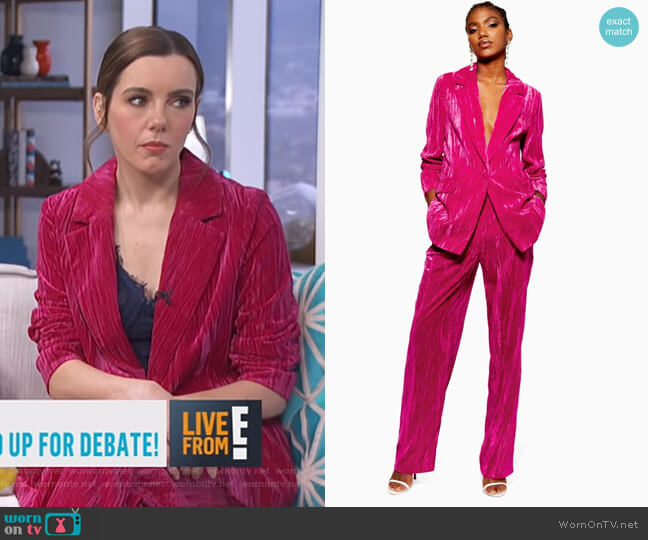 Topshop Crinkle Velvet Jacket worn by Melanie Bromley on E! News