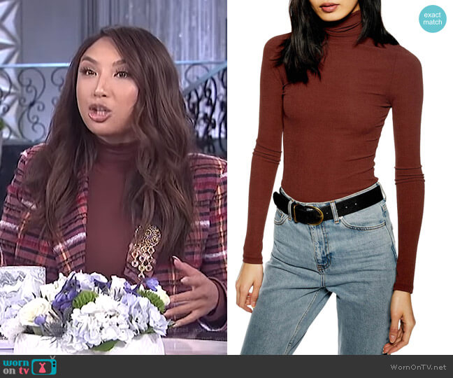 Topshop Ribbed Turtleneck Top worn by Jeannie Mai on The Real