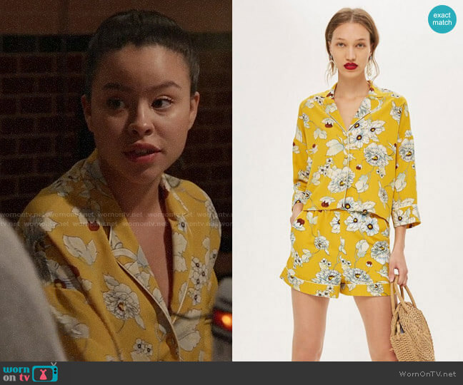 Topshop Yellow Floral Print Pajamas worn by Mariana Foster (Cierra Ramirez) on Good Trouble