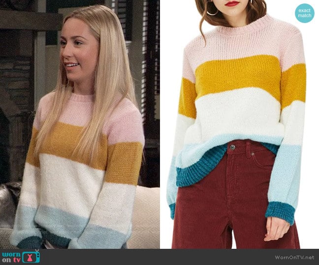Topshop Colorblock Knit Pullover worn by Josslyn Jacks (Eden McCoy) on General Hospital
