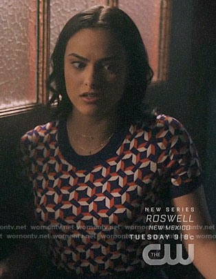 Veronica’s geometric print top on Riverdale
