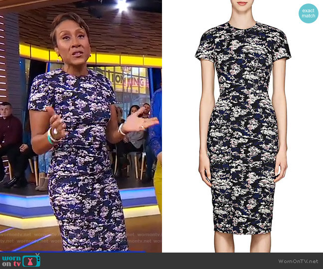 Victoria Beckham Abstract Cotton-Blend Jacquard Fitted Sheath Dress worn by Robin Roberts on Good Morning America