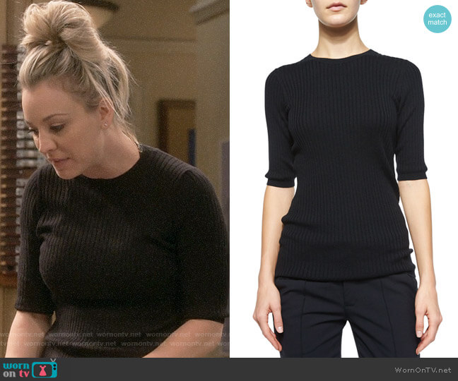 Vince Skinny Rib Crewneck Sweater worn by Penny Hofstadter (Kaley Cuoco) on The Big Bang Theory