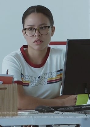 Mariana’s white Californian Chica tee on Good Trouble