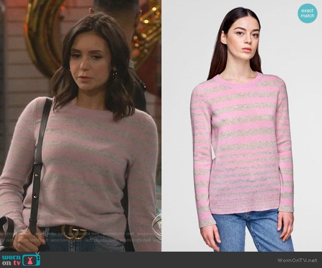 White + Warren Essential Cashmere Stripe Crewneck worn by Clem (Nina Dobrev) on Fam