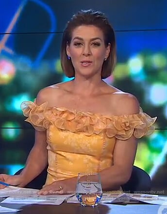 Gorgi’s yellow floral ruffled dress on The Project