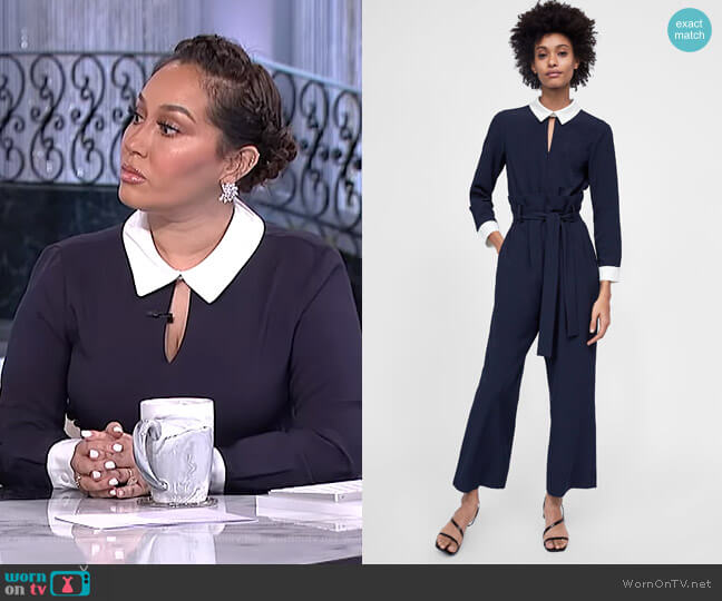 Zara Contrast Jumpsuit with Belt worn by Adrienne Houghton on The Real