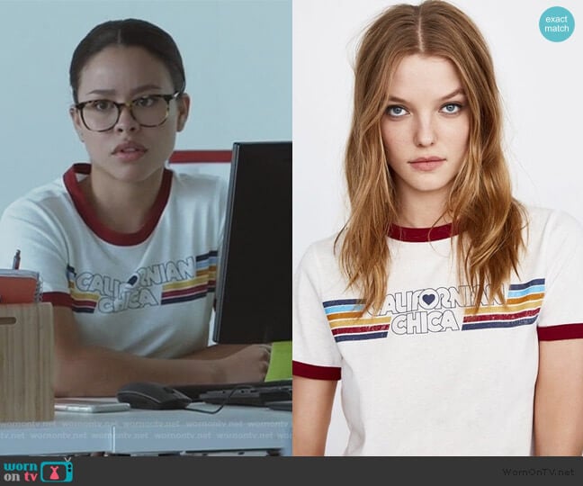 Zara Californian Chica Graphic Ringer Tee worn by Mariana Foster (Cierra Ramirez) on Good Trouble