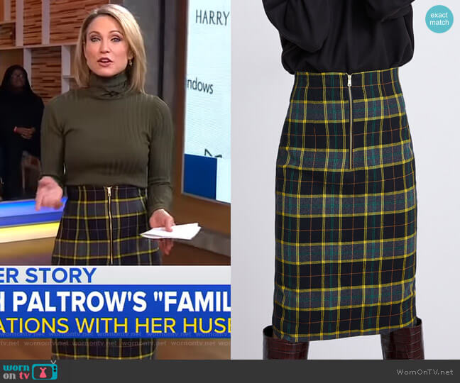 Zara Plaid Tube Skirt worn by Amy Robach on Good Morning America