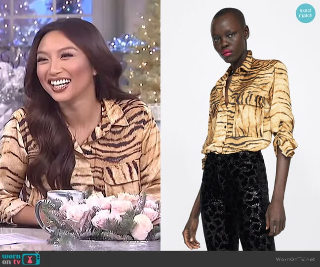 Zara Animal Print Blouse worn by Jeannie Mai on The Real