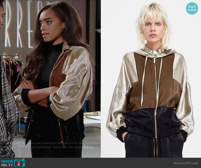 Zara Color Block Jacket worn by Zoe (Kiara Barnes) on The Bold and the Beautiful