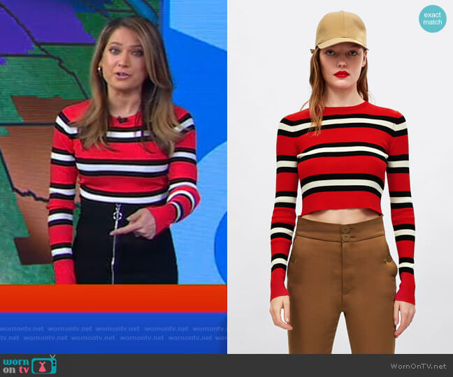 Zara Striped Cropped Sweater worn by Ginger Zee on Good Morning America