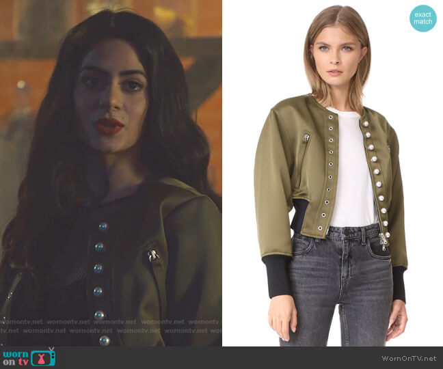 3.1 Phillip Lim Pearly Bomber Jacket worn by Isabelle Lightwood (Emeraude Toubia ) on Shadowhunters