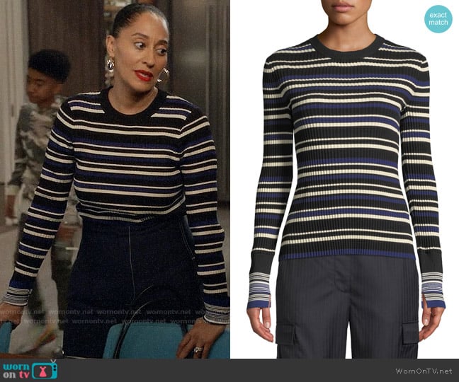 3.1 Phillip Lim Multi Striped Silk/Cotton Pullover Sweater worn by Rainbow Johnson (Tracee Ellis Ross) on Black-ish