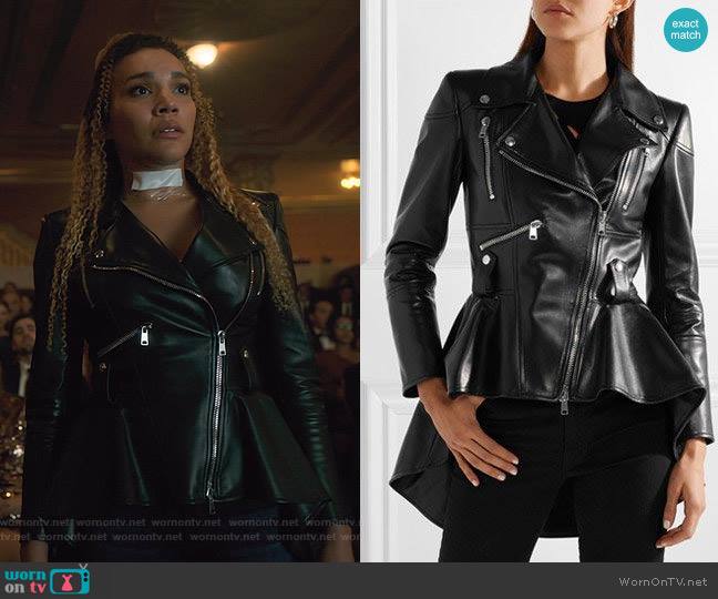 Alexander McQueen Leather Peplum Jacket worn by Allison Hargreeves (Emmy Raver-Lampman) on The Umbrella Academy