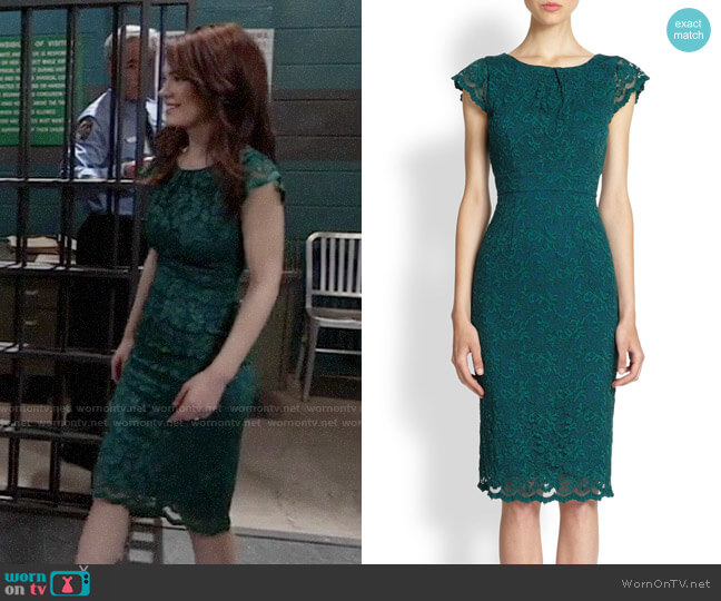 ABS Lace Cap Sleeve Sheath Dress worn by Elizabeth Webber (Rebecca Herbst) on General Hospital