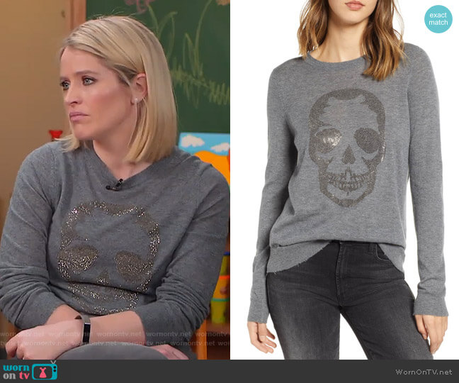 Zadig & Voltaire Miss Bis Skull Cashmere Tee worn by Sara Haines on Good Morning America