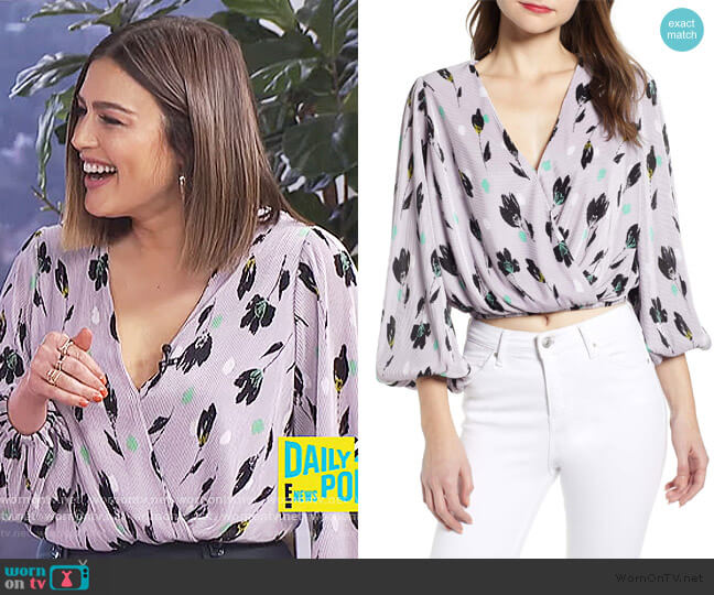 Astr The Label Pleated Long Sleeve Surplice Top worn by Carissa Loethen Culiner on E! News