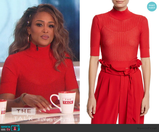 Alice + Olivia Lanie Pointelle Pullover worn by Eve on The Talk