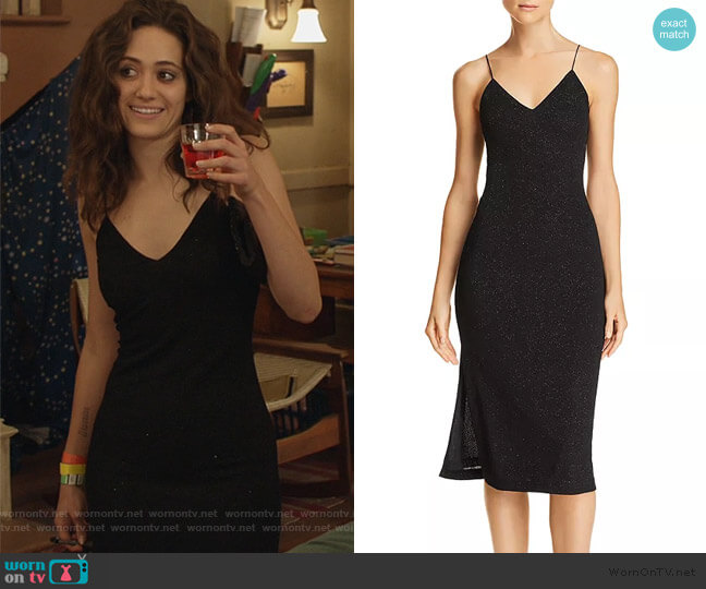 Alice + Olivia Stila Metallic Side-Slit Midi Dress worn by Fiona Gallagher (Emmy Rossum) on Shameless