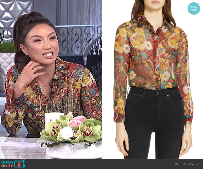 Alice + Olivia Willa Shirt worn by Jeannie Mai on The Real