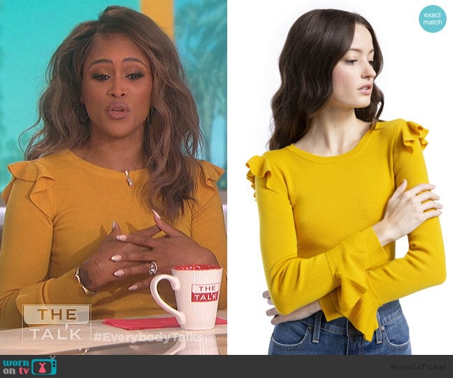 Alice + Olivia Mittie Ruffle Pullover worn by Eve on The Talk