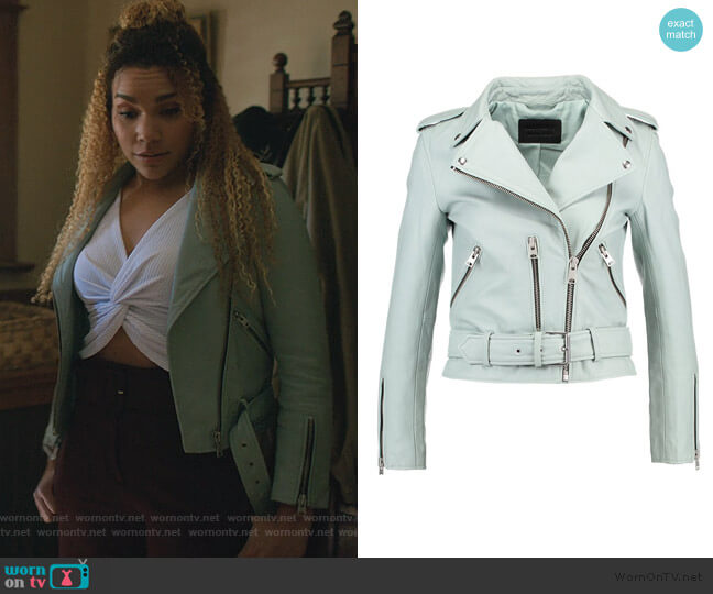 All Saints Balfern Leather Biker Jacket worn by Allison Hargreeves (Emmy Raver-Lampman) on The Umbrella Academy