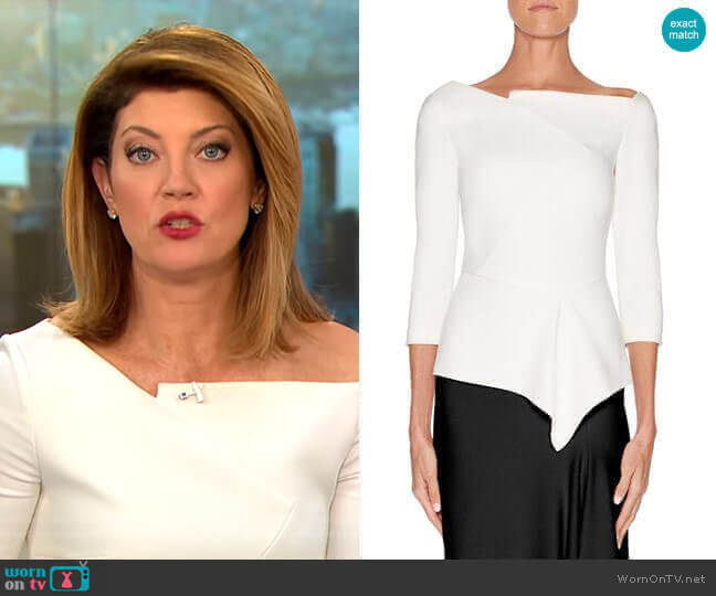 Roland Mouret Almeley Top worn by Norah O'Donnell on CBS Mornings