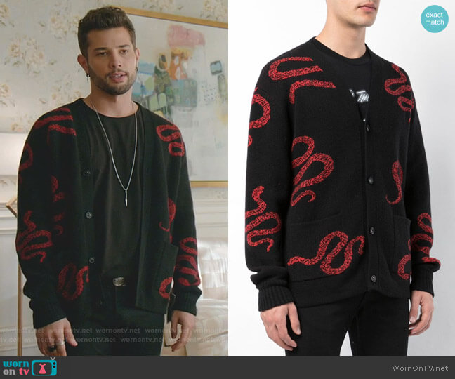 Amiri Snake Embroidered Cardigan worn by Sam Flores (Rafael de la Fuente) on Dynasty