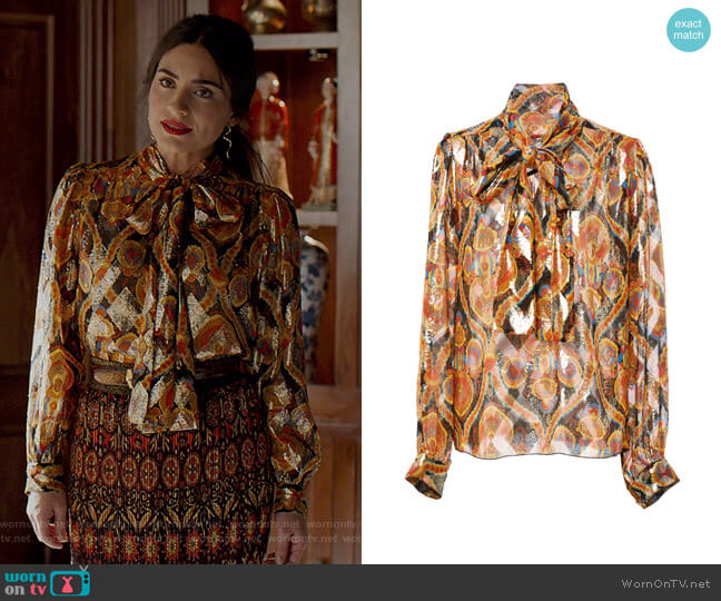 Anna Sui Arabesque Metallic Jacquard Top worn by Cristal Jennings (Daniella Alonso) on Dynasty