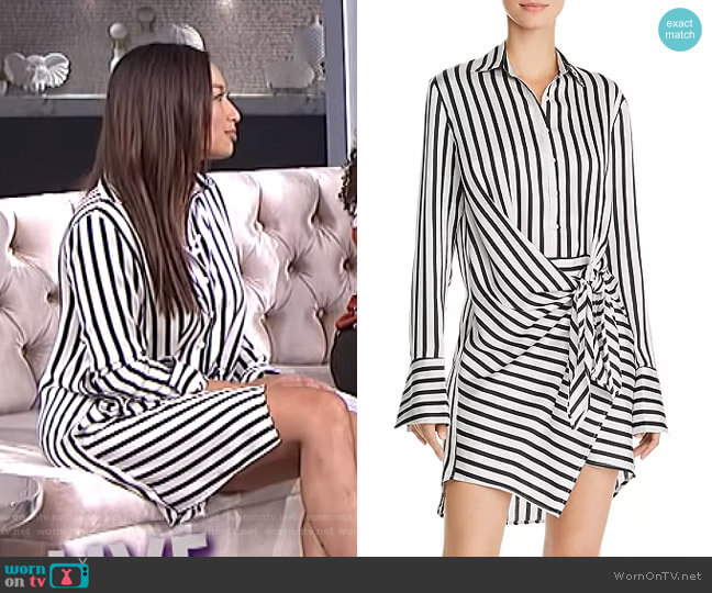 Aqua Tie-Front Striped Shirt Dress worn by Jeannie Mai on The Real