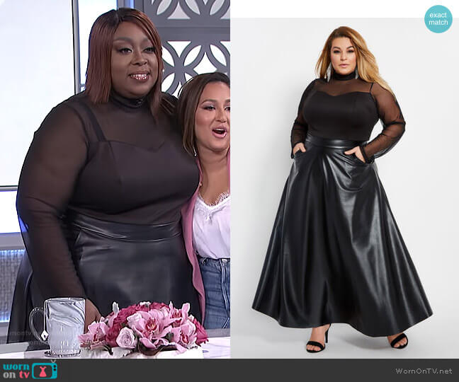 Ashley Stewart Faux Leather Mesh Top Maxi Dress worn by Loni Love on The Real