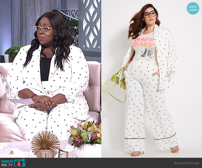 Ashley Stewart Polka Dot Blazer With Ruched Sleeve worn by Loni Love on The Real