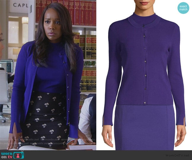 BOSS Feliza Fine Knit Ribbed Cardigan worn by Michaela Pratt (Aja Naomi King) on How to Get Away with Murder