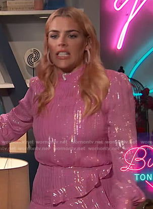 Busy’s pink metallic ruffled dress on Busy Tonight