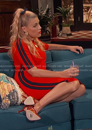 Busy’s red side striped dress on Busy Tonight