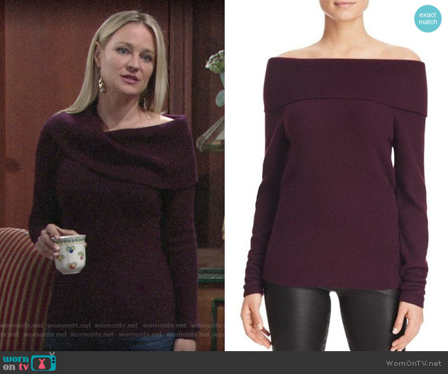 C by Bloomingdales Off-The-Shoulder Cashmere Sweater worn by Sharon Newman (Sharon Case) on The Young and the Restless