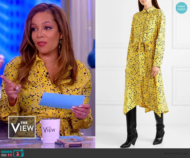 Cedric Charlier Asymmetric floral-print silk crepe de chine midi dress worn by Sunny Hostin on The View