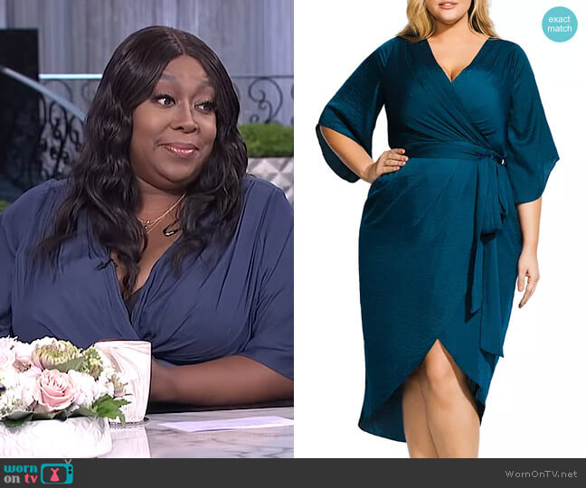 City Chic Plus Opulent Faux-Wrap Midi Dress worn by Loni Love on The Real