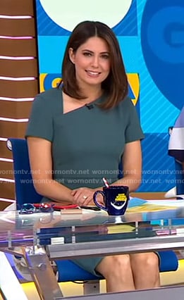 Cecilia’s green asymmetric v-neck dress on Good Morning America
