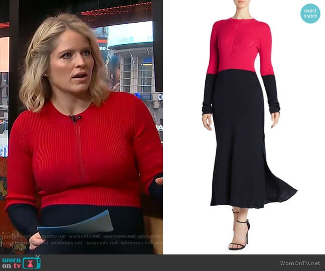 Cedric Charlier Colorblock Rib-Knit Dress worn by Sara Haines on Good Morning America