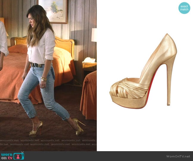 Christian Louboutin Aborina 150 Metallic Pumps worn by Camille (Lindsay Price) on Splitting Up Together