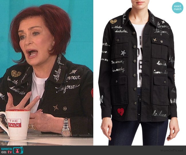 Cinq a Sept Embroidered Love Letter Canyon Jacket worn by Sharon Osbourne on The Talk