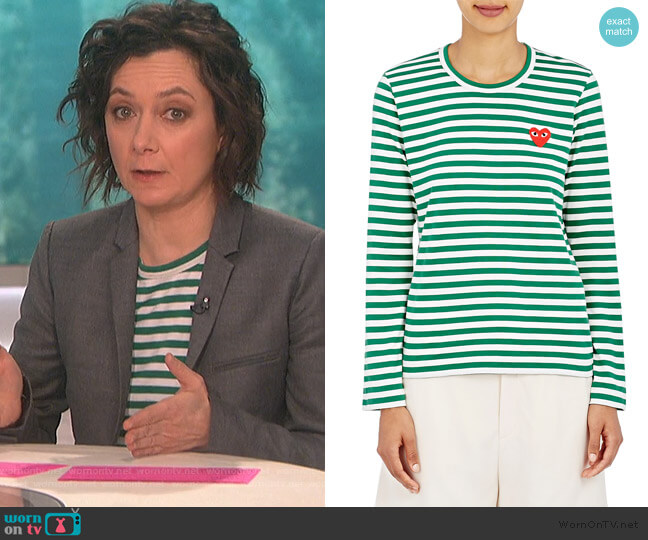 Comme Des Garcons Play Heart Striped Cotton T-Shirt worn by Sara Gilbert on The Talk
