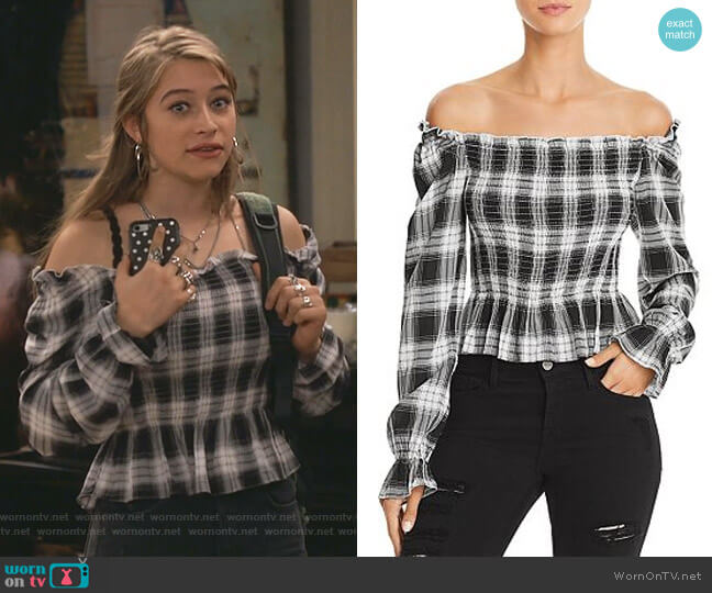 Cotton Candy LA Plaid Off-the-Shoulder Top worn by Shannon (Odessa Adlon) on Fam